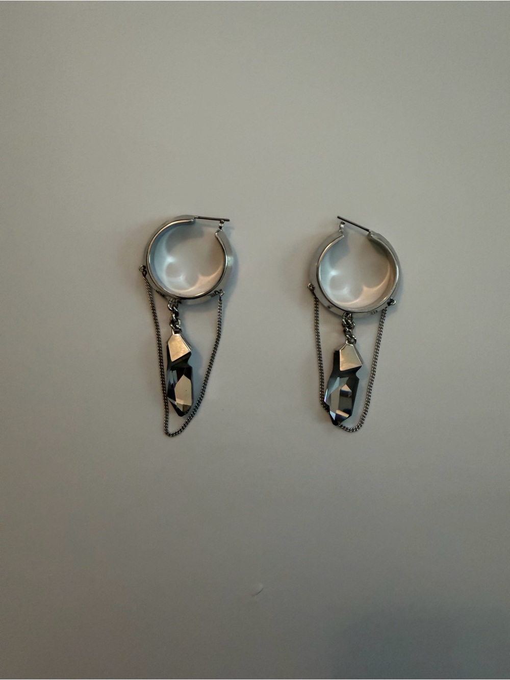 Silver Hoop Earrings with Faceted Crystal Dangles